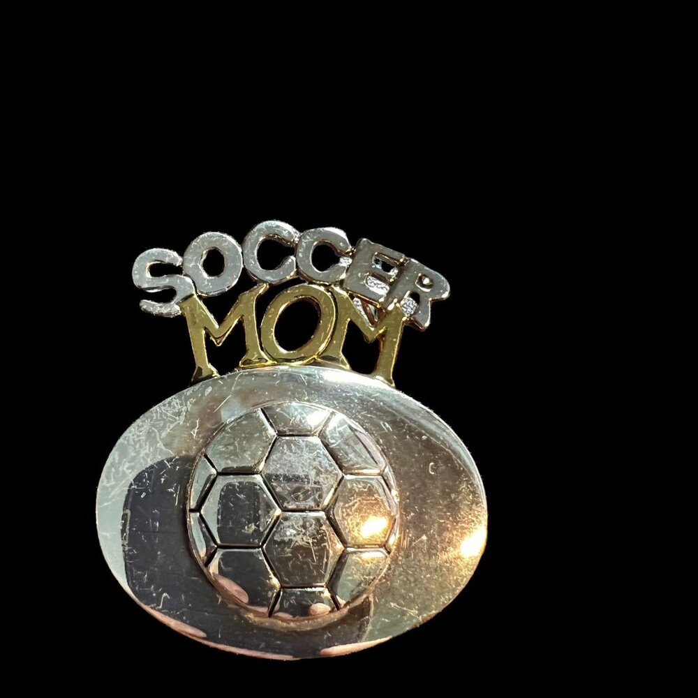 Best‎ Brooch Soccer Mom Gold Silver Tone Pin Soccer Ball Vintage